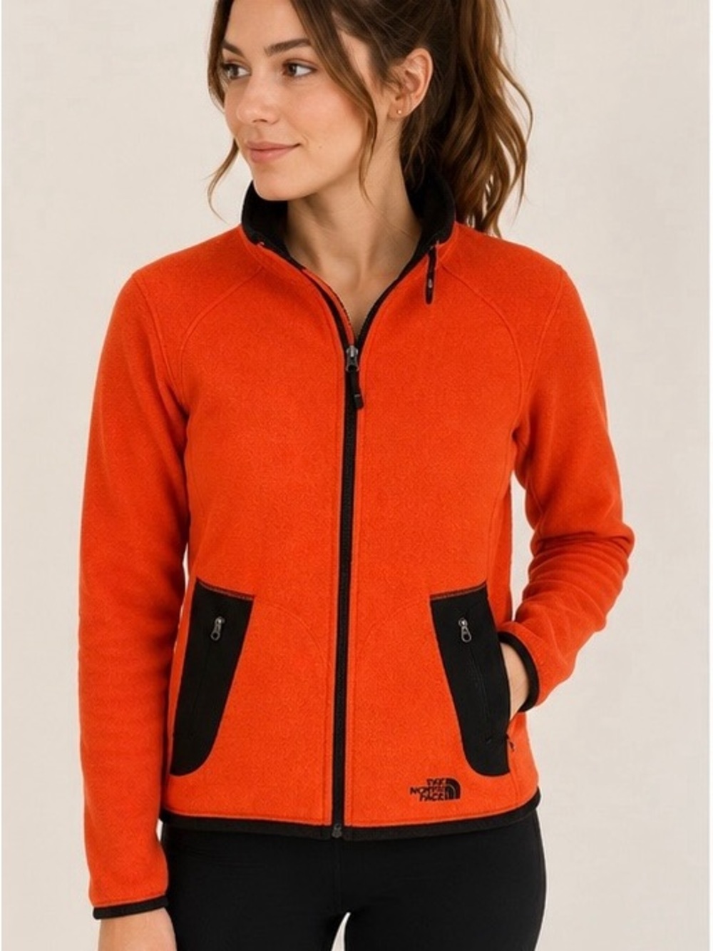 The North Face Women's Orange Fleece Utility Jacket with Black Trim